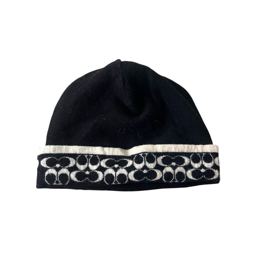 Coach Black and White Beanie with Signature Pattern
